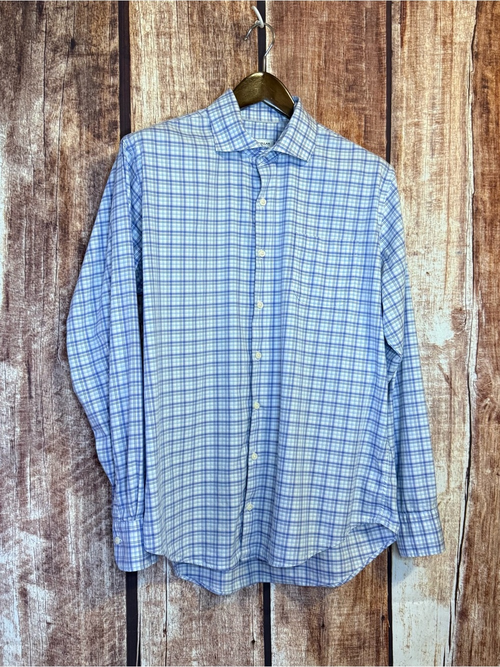 Peter Millar Light Blue and White Plaid Dress Shirt